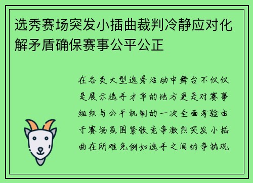 选秀赛场突发小插曲裁判冷静应对化解矛盾确保赛事公平公正